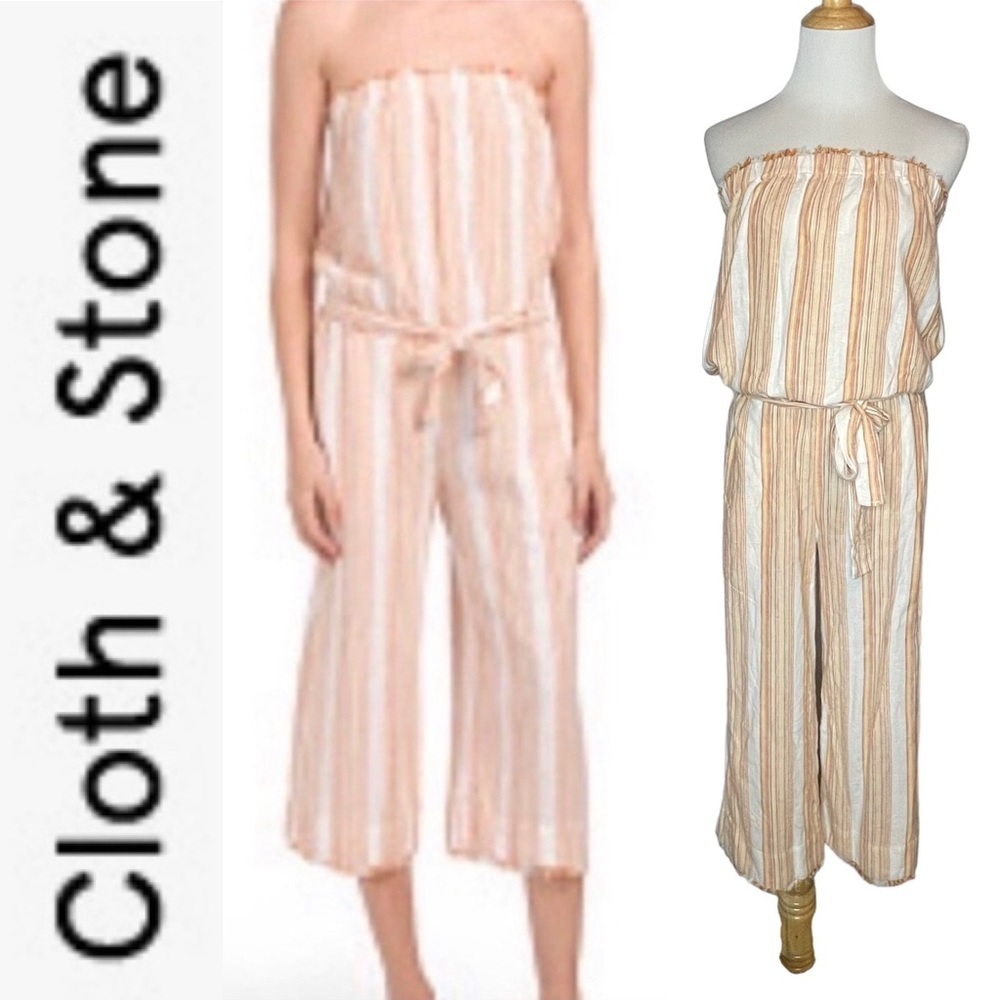 Anthropologie Cloth and Stone Striped Strapless Jumpsuit m